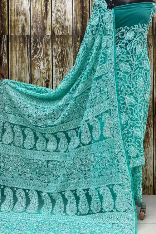 LC Hand Embroidered Full jaal lucknowi chikankari Georgette saree