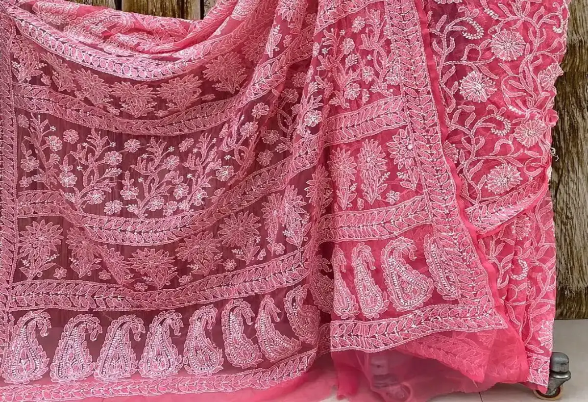 The Art of Elegance: Hand Embroidered Full Jaal Lucknowi Chikankari Georgette Sarees