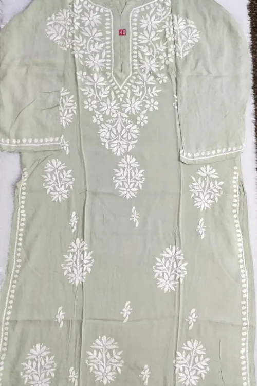 LC Hand Embroidered Rayon Straight Lucknowi chikankari kurti